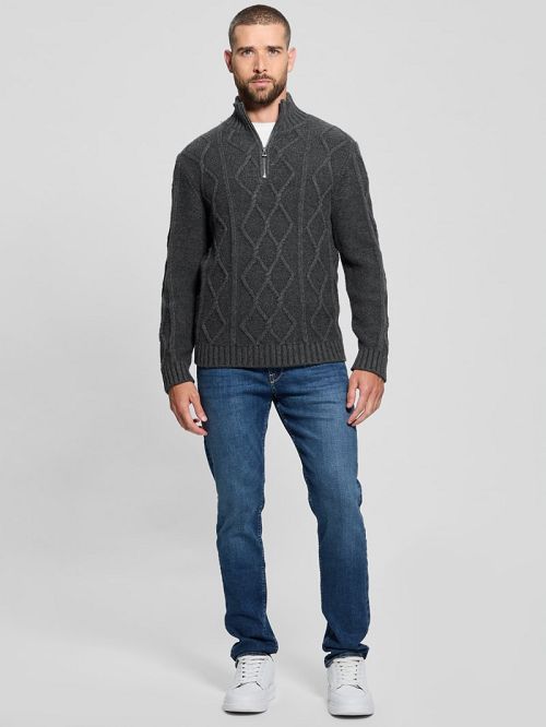 Guess Diamond Cable-Knit Half-Zip Sweater Gri | GUESS-SN31043