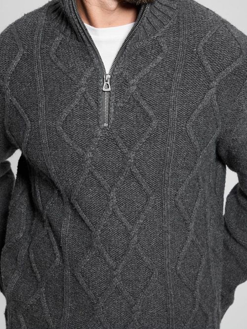 Guess Diamond Cable-Knit Half-Zip Sweater Gri | GUESS-SN31043