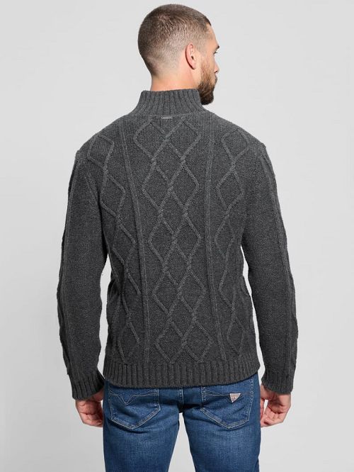 Guess Diamond Cable-Knit Half-Zip Sweater Gri | GUESS-SN31043