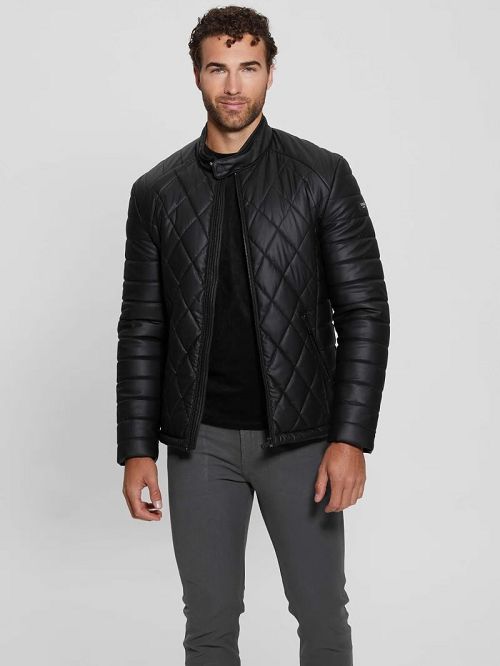 Guess Diamond Quilted Faux-Leather Jacket Negrii | GUESS-SN30875