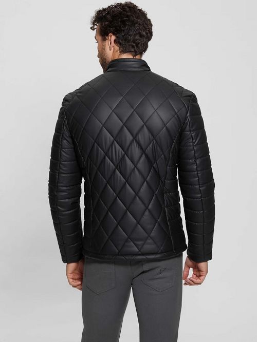 Guess Diamond Quilted Faux-Leather Jacket Negrii | GUESS-SN30875