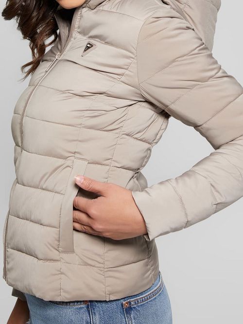 Guess Diann Heavy Hooded Puffer Jacket Bej | GUESS-SN28033