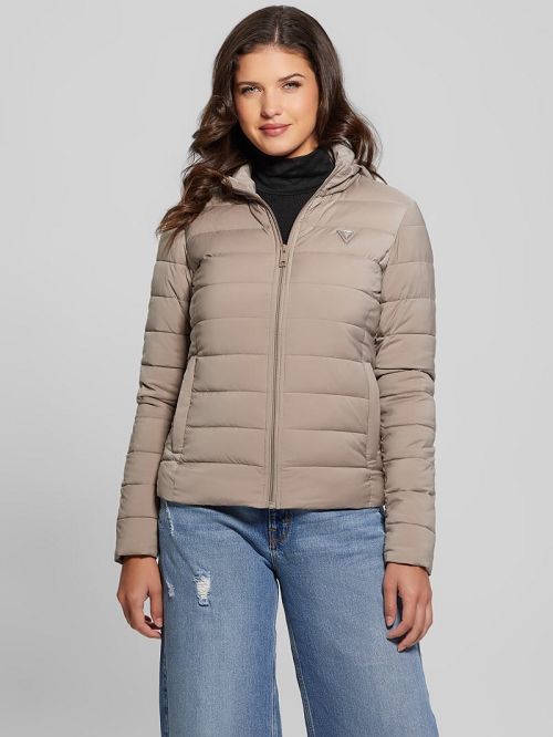 Guess Diann Heavy Hooded Puffer Jacket Bej | GUESS-SN28033