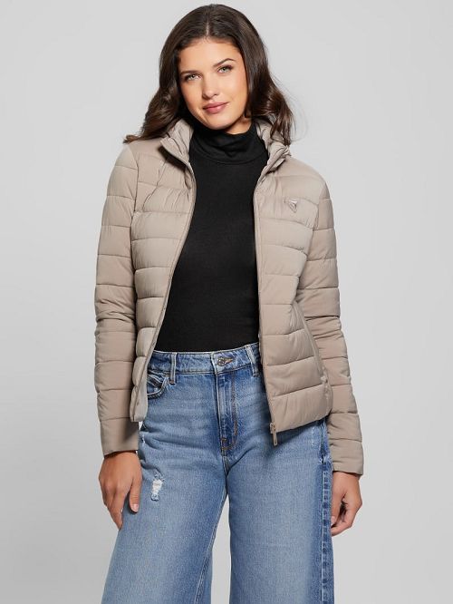 Guess Diann Heavy Hooded Puffer Jacket Bej | GUESS-SN28033