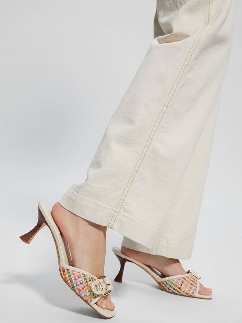Guess Dista Buckled Logo Kitten Heels Bej | GUESS-SN29748