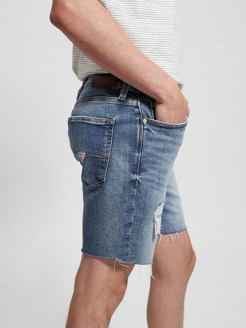 Guess Distressed Denim Shorts Albastri | GUESS-SN30365