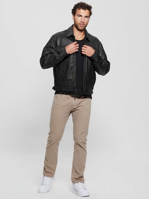 Guess Distressed Leather Flight Jacket Negrii | GUESS-SN30882