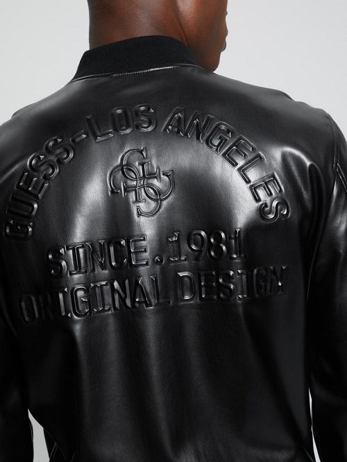 Guess District Faux-Leather Signature Jacket Negrii | GUESS-SN30871