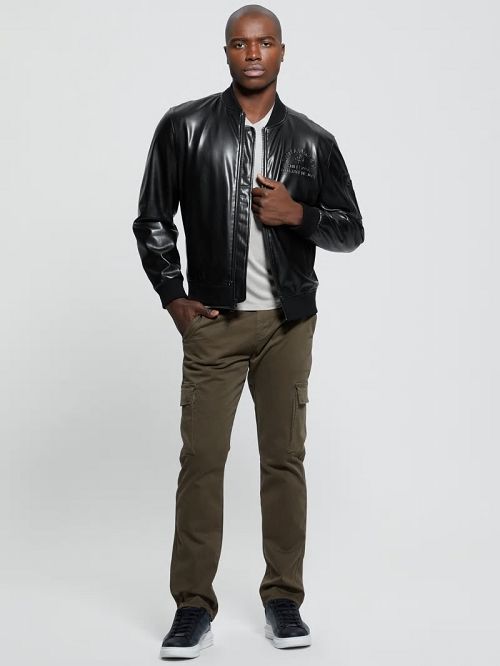 Guess District Faux-Leather Signature Jacket Negrii | GUESS-SN30871