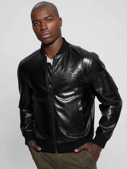 Guess District Faux-Leather Signature Jacket Negrii | GUESS-SN30871