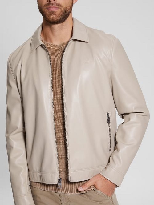 Guess District Faux-Leather Zip Jacket Bej | GUESS-SN30753