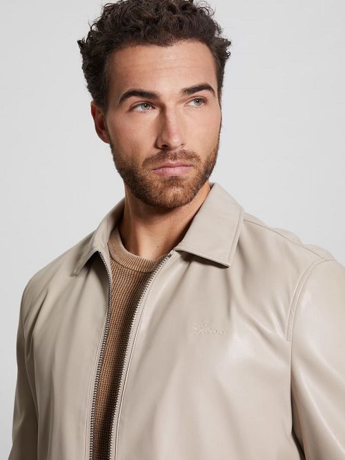Guess District Faux-Leather Zip Jacket Bej | GUESS-SN30753