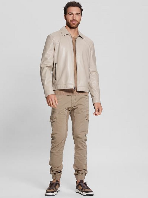 Guess District Faux-Leather Zip Jacket Bej | GUESS-SN30753