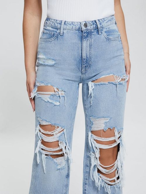 Guess Eco 90s High-Rise Destroyed Jeans Albastri | GUESS-SN26609
