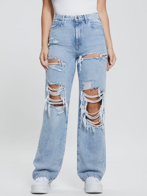 Guess Eco 90s High-Rise Destroyed Jeans Albastri | GUESS-SN26609
