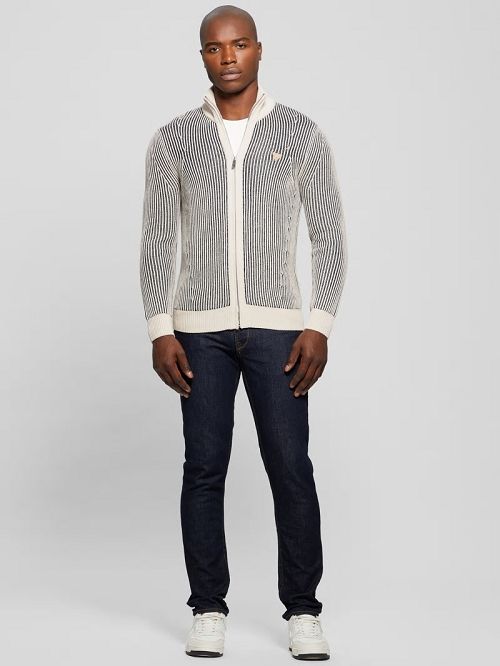 Guess Eco Alden Ribbed Cardigan Vanise Sweater Negrii Albi | GUESS-SN30915