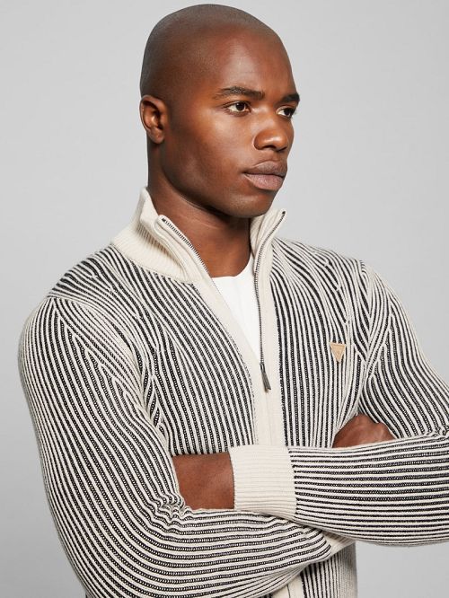 Guess Eco Alden Ribbed Cardigan Vanise Sweater Negrii Albi | GUESS-SN30915