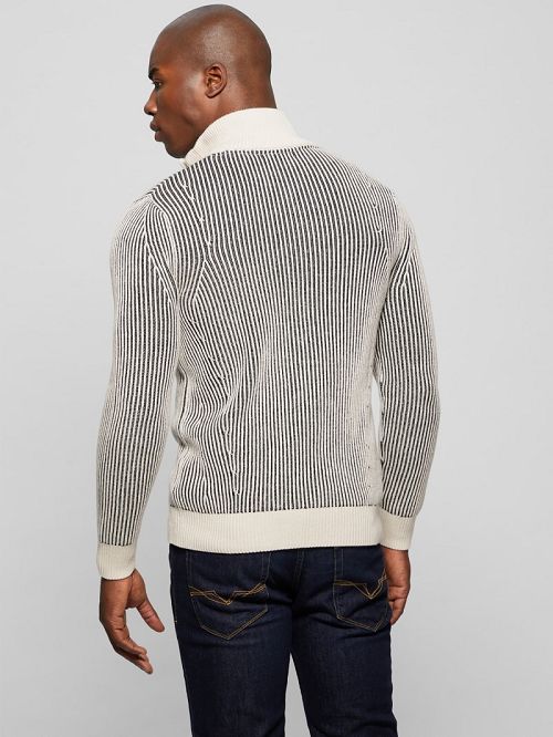Guess Eco Alden Ribbed Cardigan Vanise Sweater Negrii Albi | GUESS-SN30915
