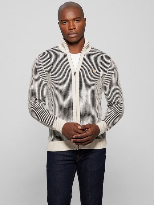 Guess Eco Alden Ribbed Cardigan Vanise Sweater Negrii Albi | GUESS-SN30915