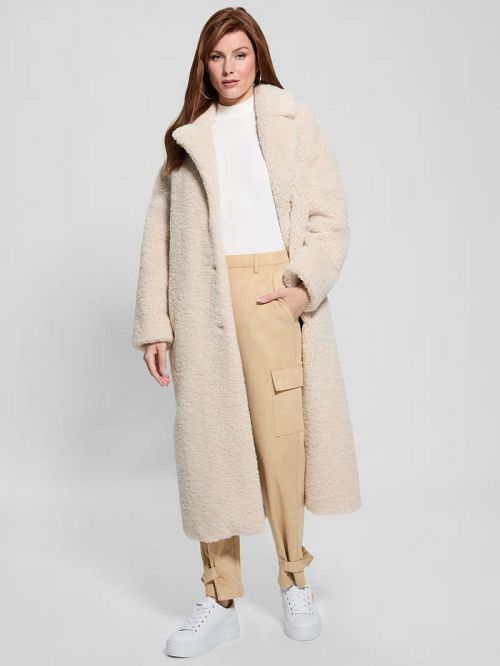 Guess Eco Alina Teddy Longline Coat Albi | GUESS-SN27902