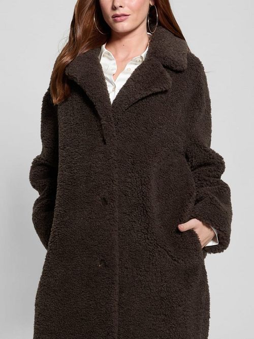 Guess Eco Alina Teddy Longline Coat Maro | GUESS-SN27901