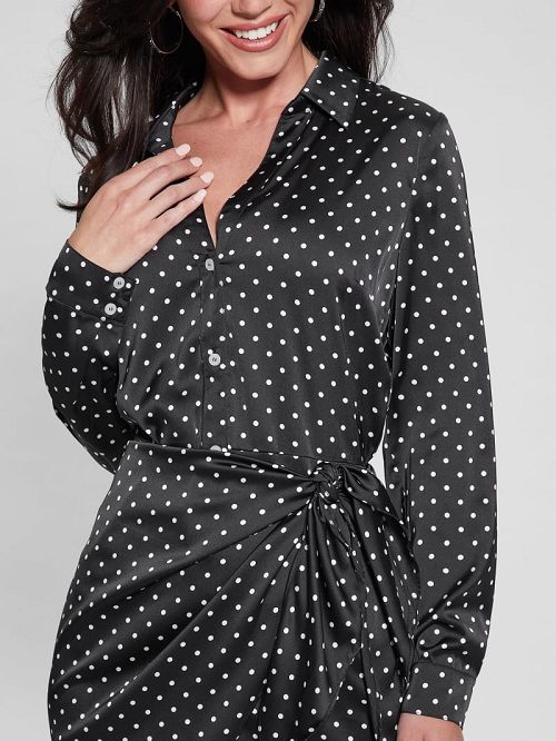 Guess Eco Alya Printed Dress Negrii Albi | GUESS-SN26956