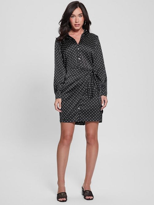 Guess Eco Alya Printed Dress Negrii Albi | GUESS-SN26956