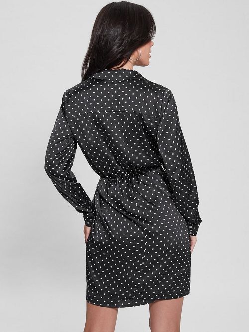 Guess Eco Alya Printed Dress Negrii Albi | GUESS-SN26956