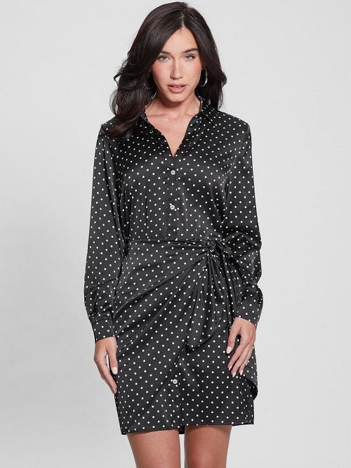 Guess Eco Alya Printed Dress Negrii Albi | GUESS-SN26956