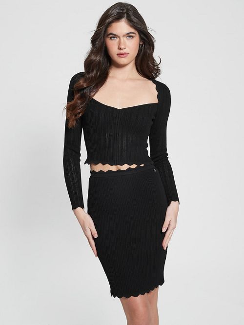 Guess Eco Anjela Pointelle Top Negrii | GUESS-SN27182