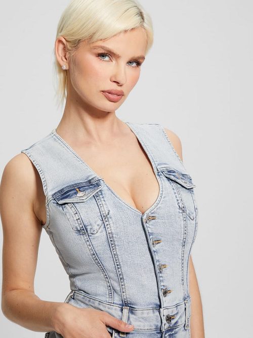 Guess Eco Bella Denim Romper Albastri | GUESS-SN26665