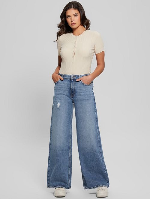 Guess Eco Bellflower Wide Leg Jeans Albastri | GUESS-SN26663