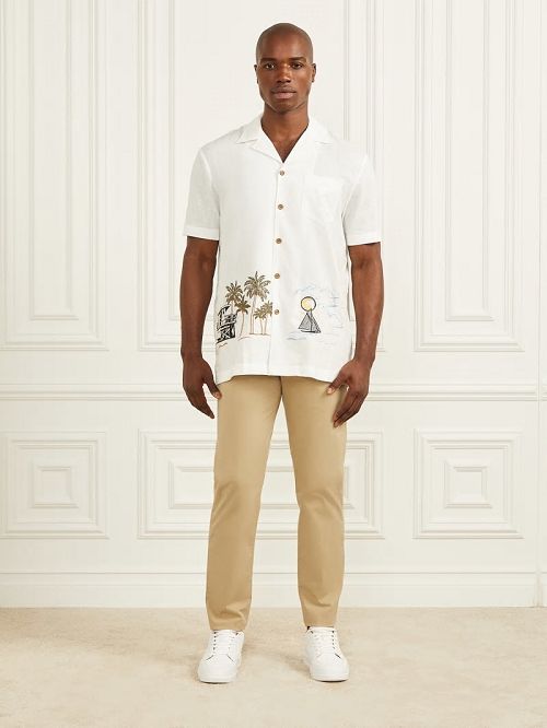 Guess Eco Billy Embroidered Bowling Shirt Albi | GUESS-SN31180