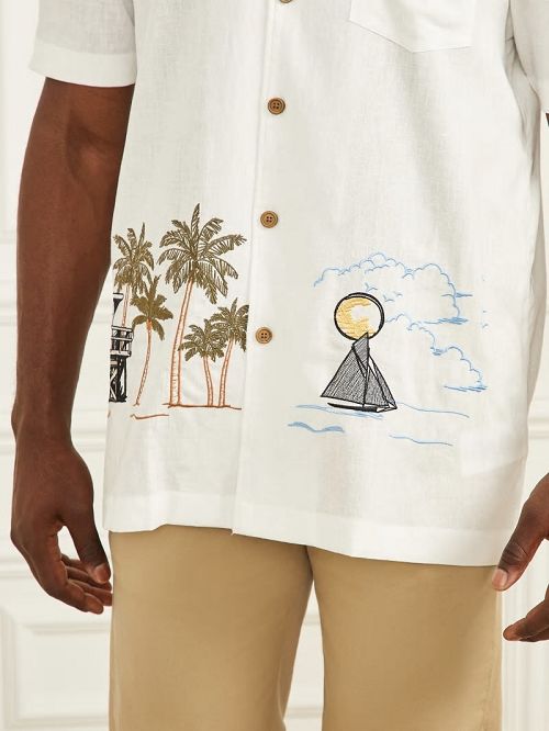 Guess Eco Billy Embroidered Bowling Shirt Albi | GUESS-SN31180