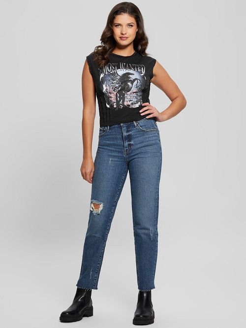 Guess Eco Black Stallion Corset Tee Negrii | GUESS-SN27331