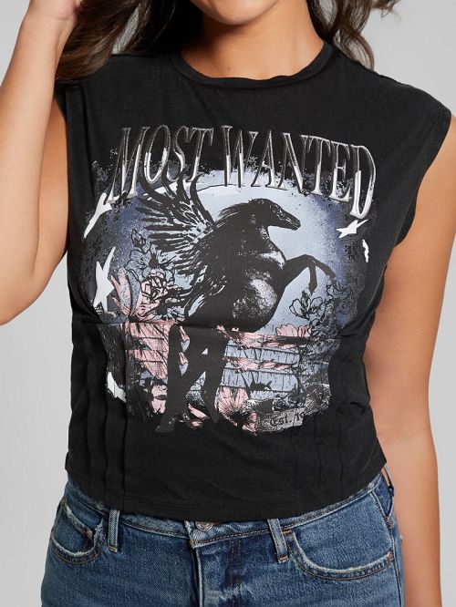 Guess Eco Black Stallion Corset Tee Negrii | GUESS-SN27331