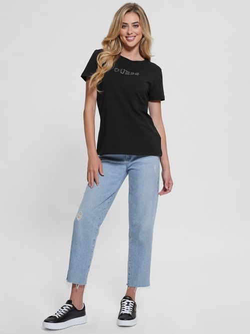 Guess Eco Briana Rhinestone Tee Negrii | GUESS-SN27261