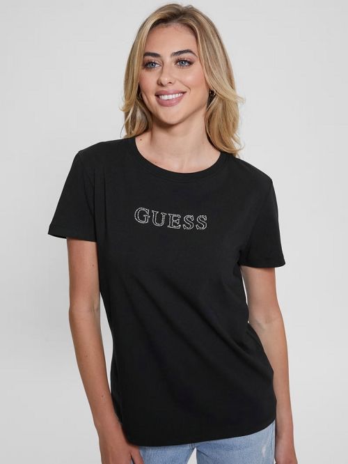 Guess Eco Briana Rhinestone Tee Negrii | GUESS-SN27261