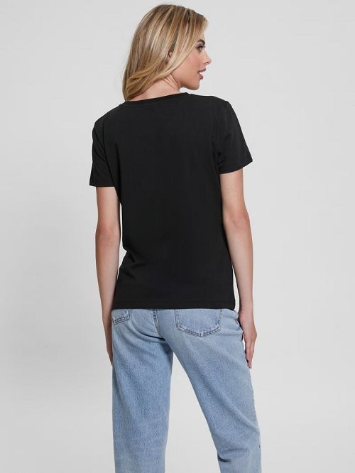 Guess Eco Briana Rhinestone Tee Negrii | GUESS-SN27261