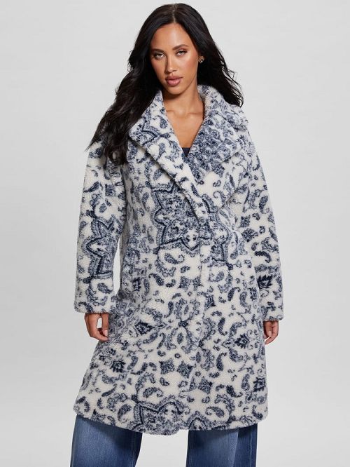 Guess Eco Carolina Printed Sherpa Coat Albastri | GUESS-SN27958