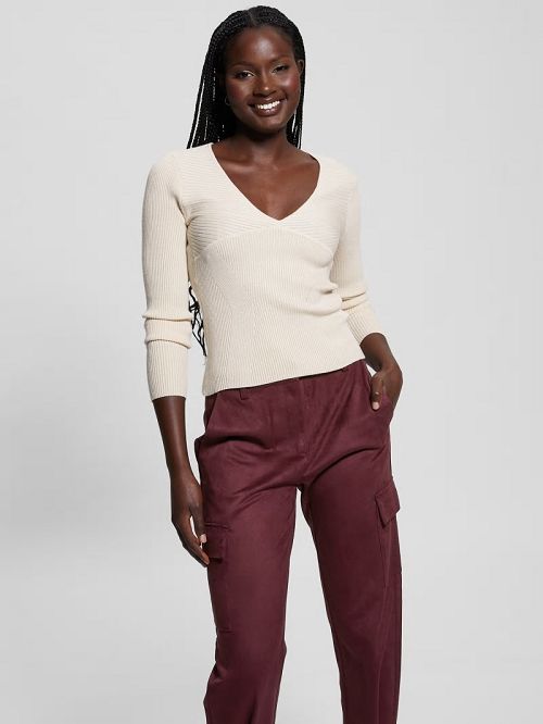 Guess Eco Cirila Ribbed Sweater Top Albi | GUESS-SN27286