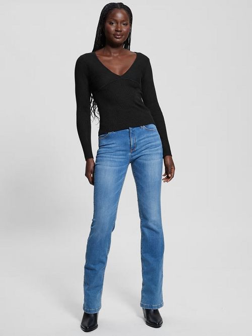 Guess Eco Cirila Ribbed Sweater Top Negrii | GUESS-SN27285