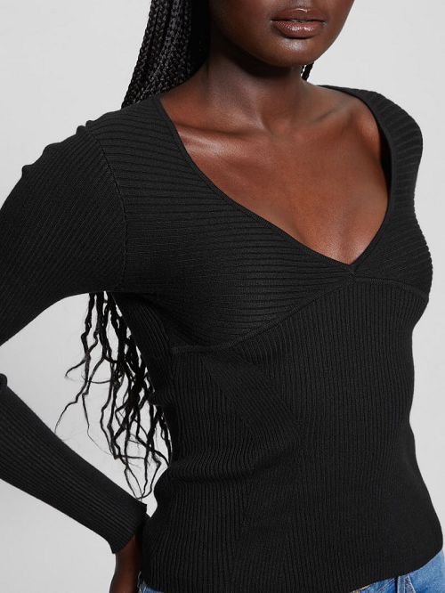Guess Eco Cirila Ribbed Sweater Top Negrii | GUESS-SN27285