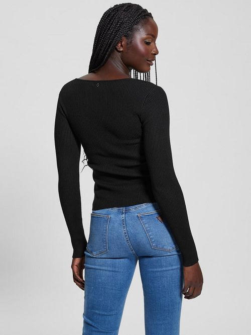 Guess Eco Cirila Ribbed Sweater Top Negrii | GUESS-SN27285