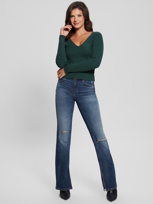 Guess Eco Cirila Ribbed Sweater Top Verzi | GUESS-SN27826