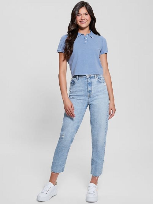 Guess Eco Cora Crop Pique Polo Albastri | GUESS-SN27282