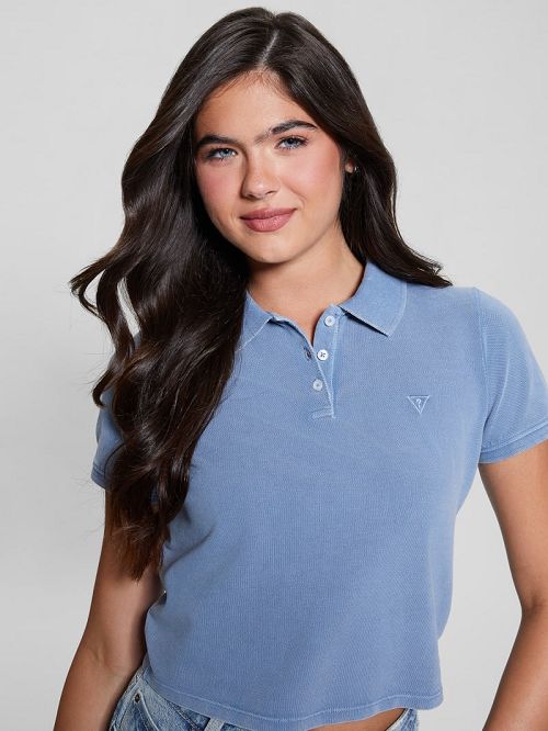 Guess Eco Cora Crop Pique Polo Albastri | GUESS-SN27282