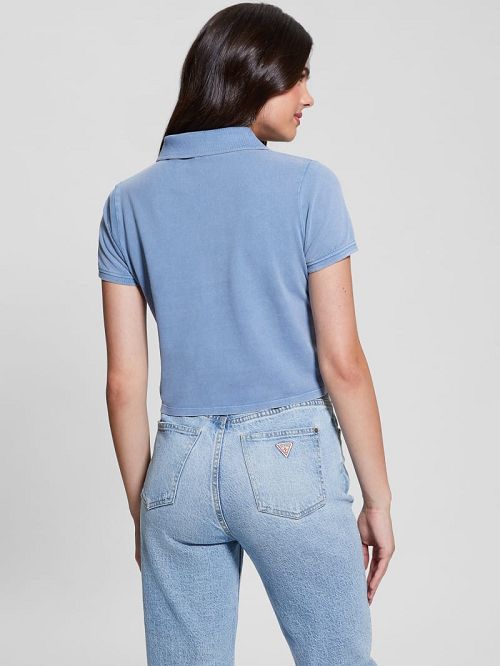 Guess Eco Cora Crop Pique Polo Albastri | GUESS-SN27282