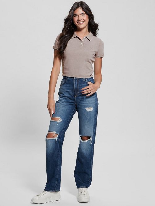 Guess Eco Cora Crop Pique Polo Bej | GUESS-SN27356