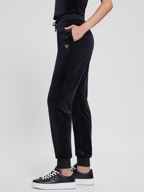 Guess Eco Couture Velvet Joggers Negrii | GUESS-SN28472